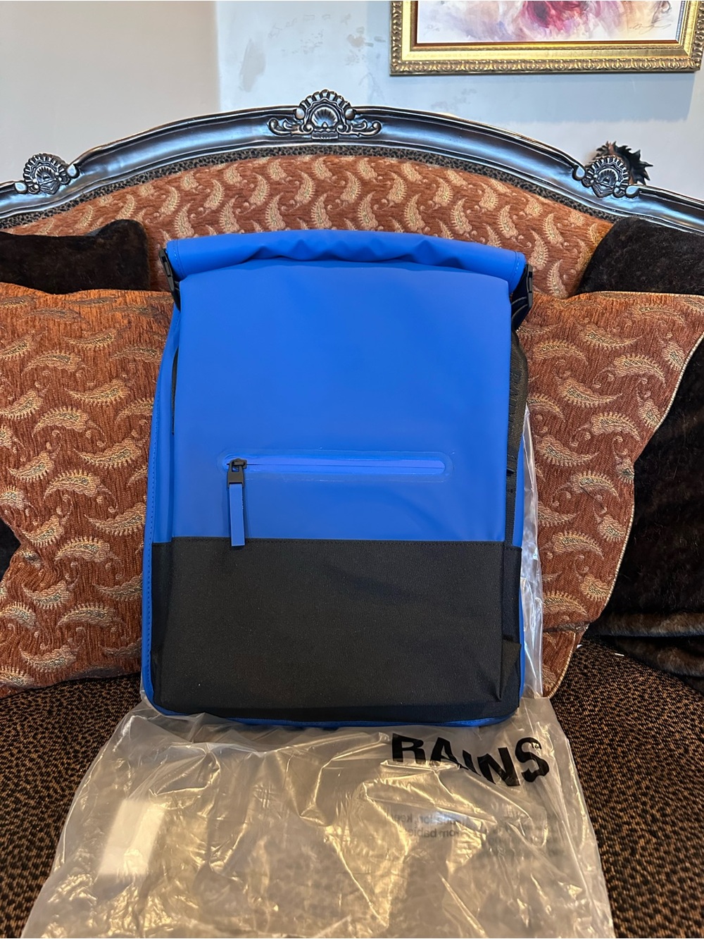 NWT RAINS Trail Roll-Top Backpack W3 Waterproof Color is Blue with Black Accents - Picture 7 of 12